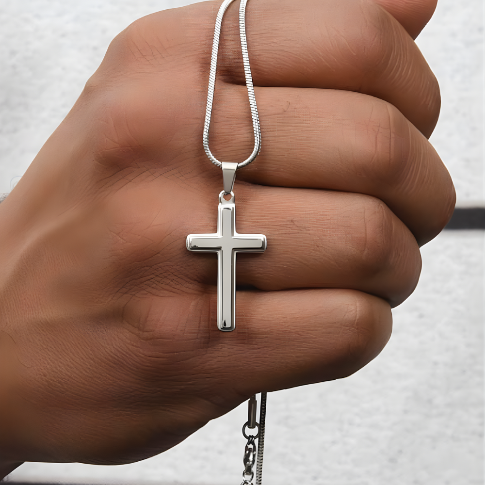 Personalized Cross Necklace with Snake Chain